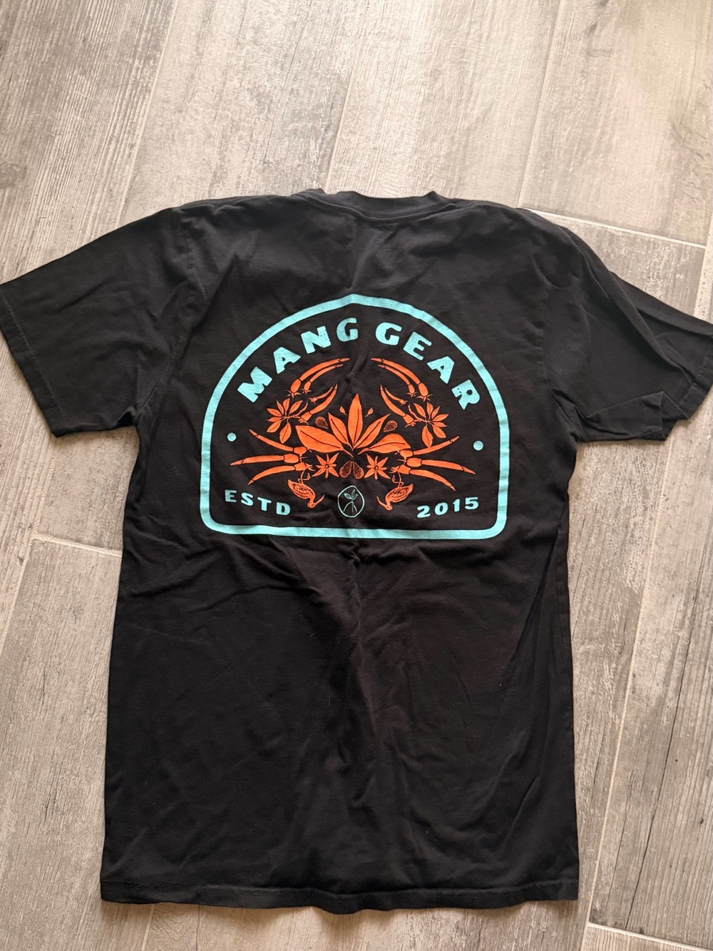 Men's Black Graphic Logo T-Shirt - Black with Teal & Orange Print